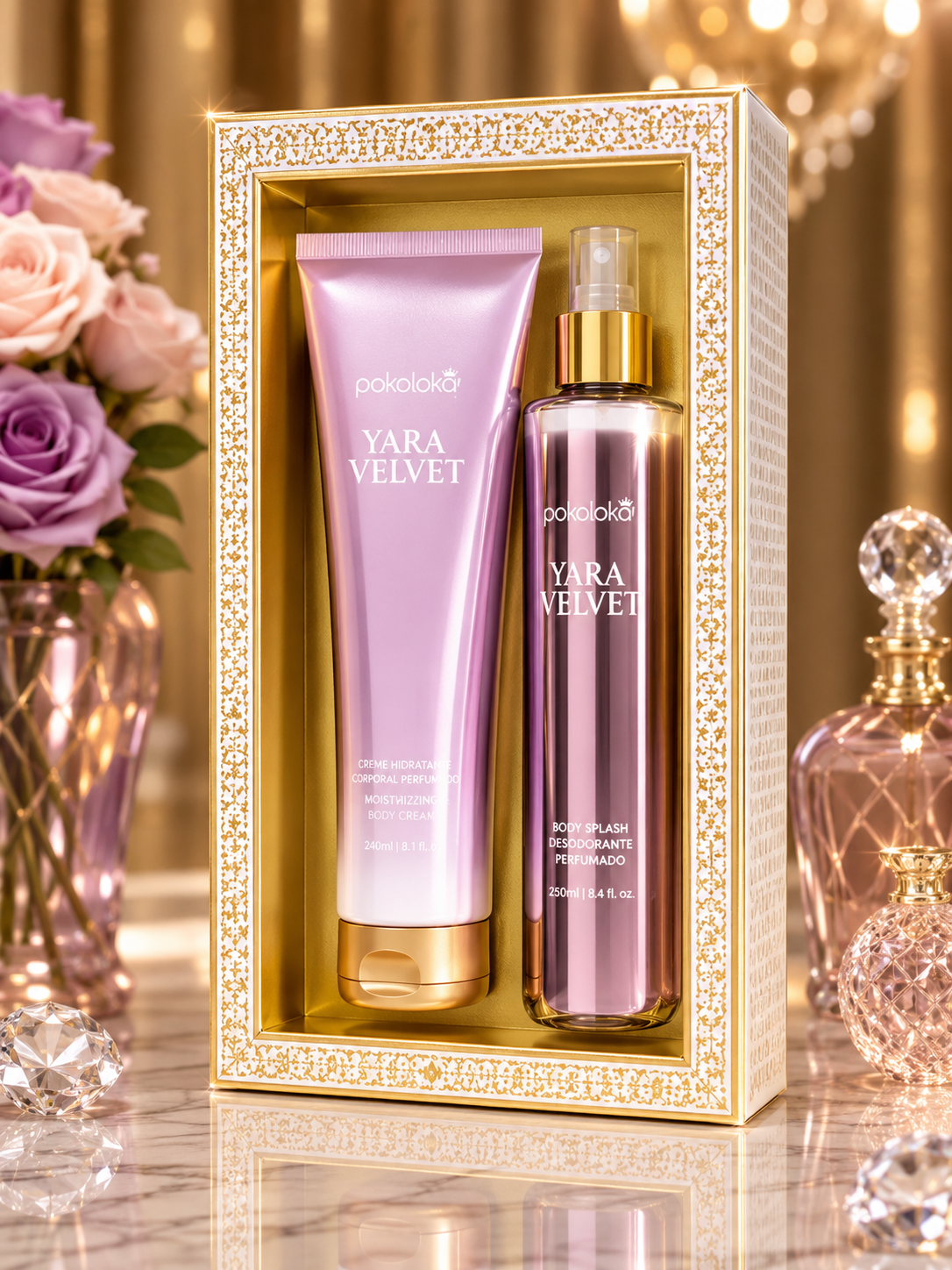 Kit Árabe Yara Velvet Pokoloka Bodysplash 250ml + Hidratante 240ml