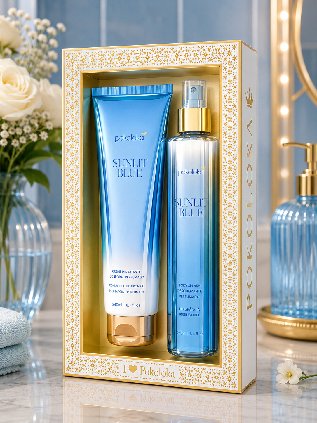 Pokoloka Sunlit Blue Kit (Body Splash Desodorante 250ml + Creme Hidratante Corporal 240ml)