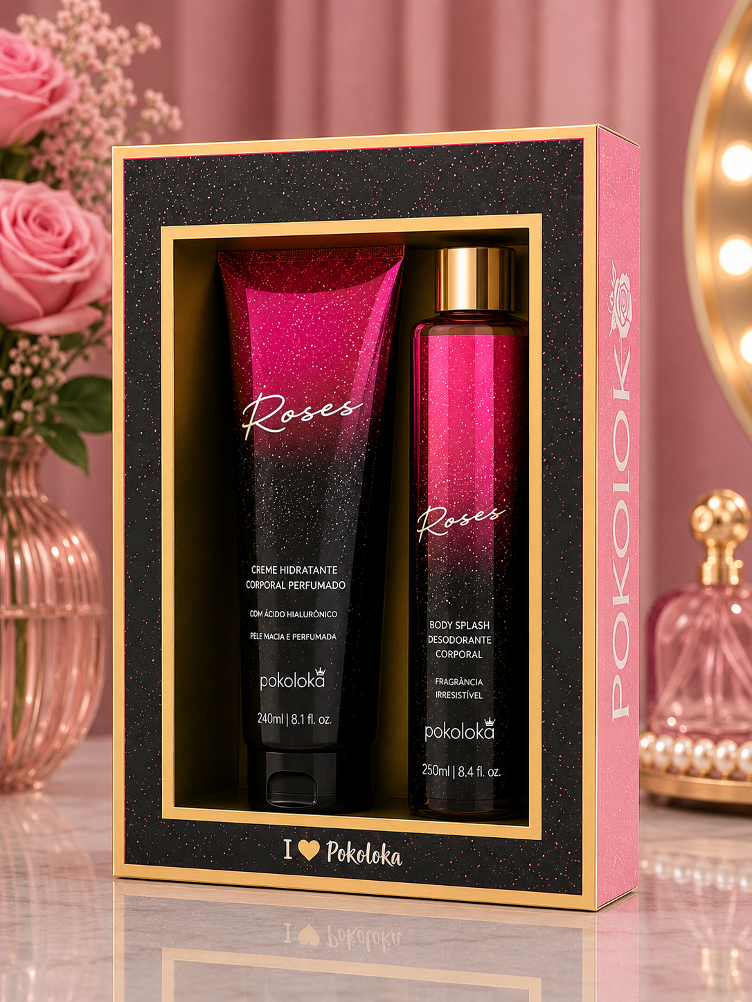 Kit Pokoloka Roses Hidratante Perfumado Roses 240ml + Body Splash Roses 250ml