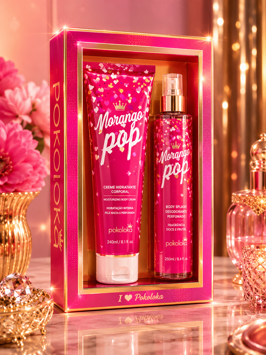 Kit Pokoloka Morango Pop Creme Hidratante 240ml + Desodorante Corporal Body Splash 250ml
