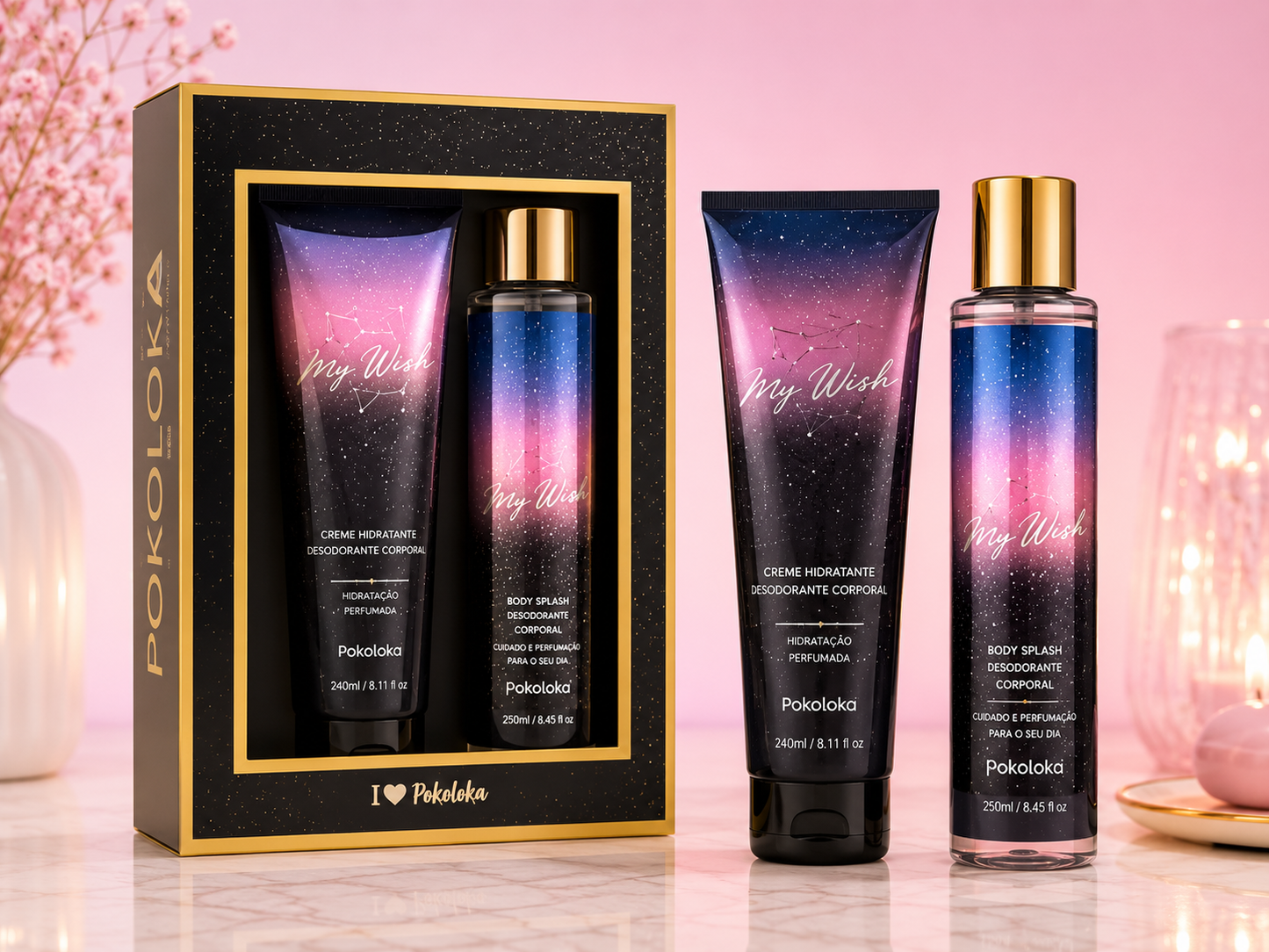 Pokoloka My Wish Kit Creme Hidratante 240ml + Desodorante Corporal Body Splash 250ml