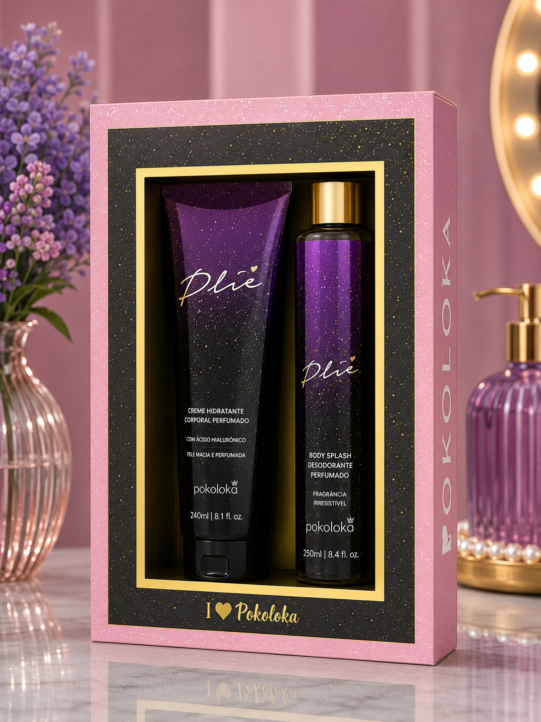 kit Pokoloka "PLIE" Creme Hidratante 240ml + Desodorante Corporal BodySplash 250ml CREME COM CAIXA