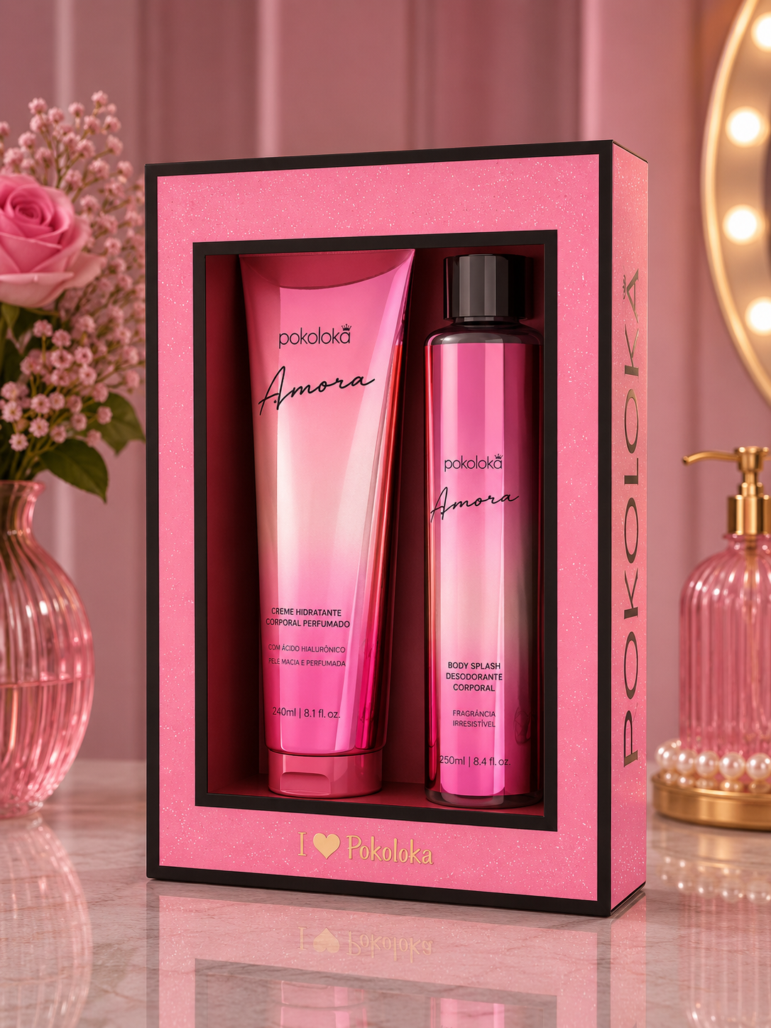 Kit Pokoloka "AMORA" Creme Hidratante 240ml + Desodorante Corporal BodySplash 250ml