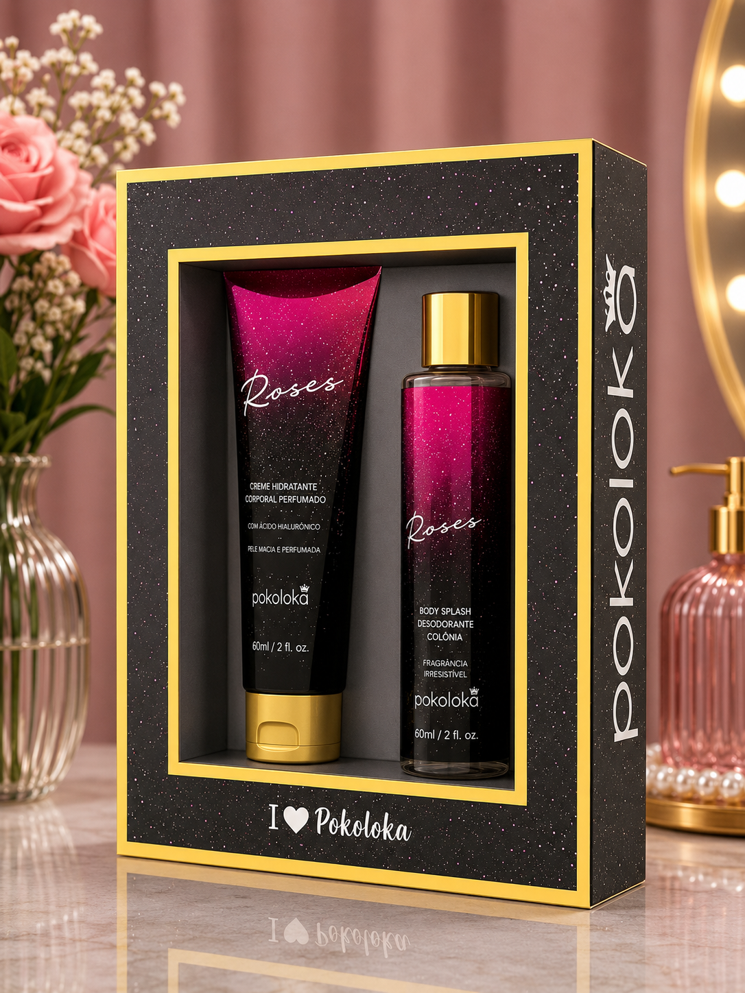 Pokoloka ROSES Kit Creme Hidratante 60ml + Desodorante Corporal Body Splash 60ml