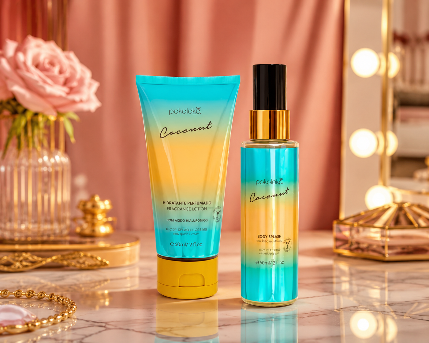 Kit Pokoloka Mini Coconut Loção 60ml + Body Splash 60ml